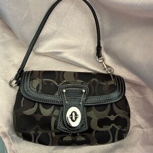 Coach Black and Brown Patterned Shoulder Bag